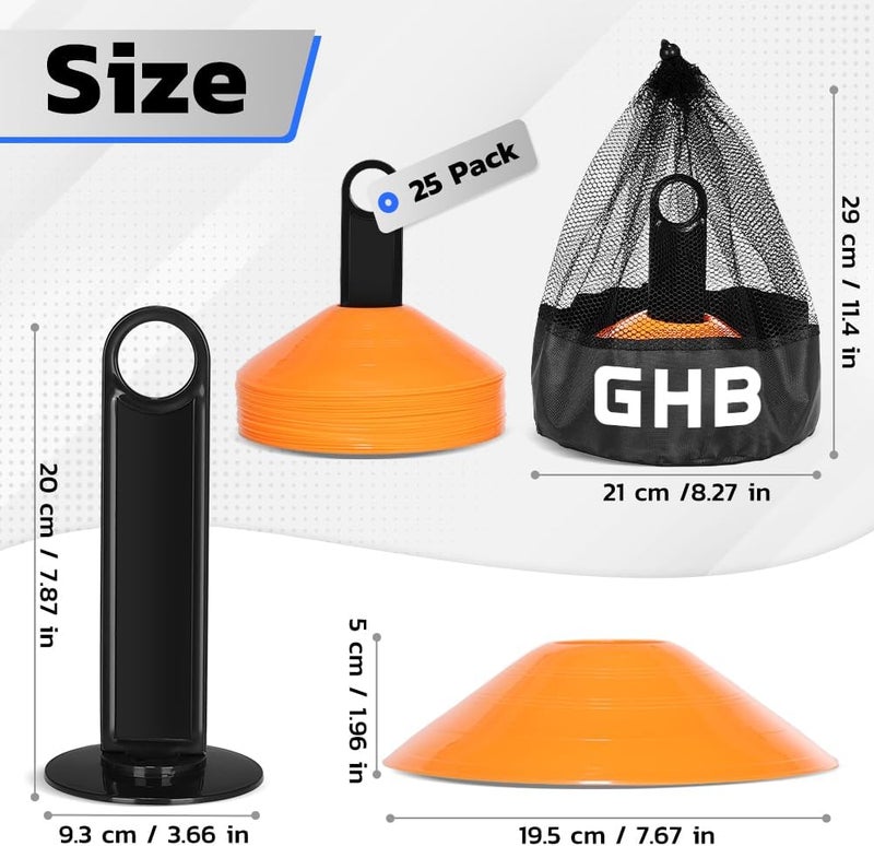 GHB Soccer Cones 25/50/100 Pack Disc Soccer Sport Cones Training Field Marker Agility Cones for Traffic, Basketball, Coaching, Practice Equipment Includes Cone Drills Guide - Image 4
